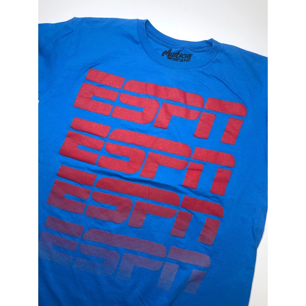 Mustache Brigade ESPN Graphic T-Shirt Mens Medium Blue Streetwear Mid 2000s Logo